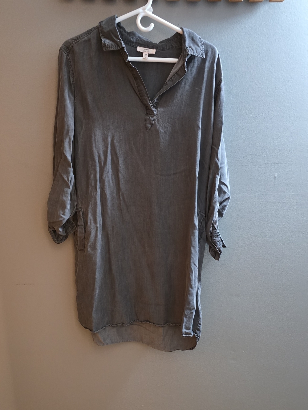 Como Vintage Washed Gray Long-Sleeve Tunic Dress